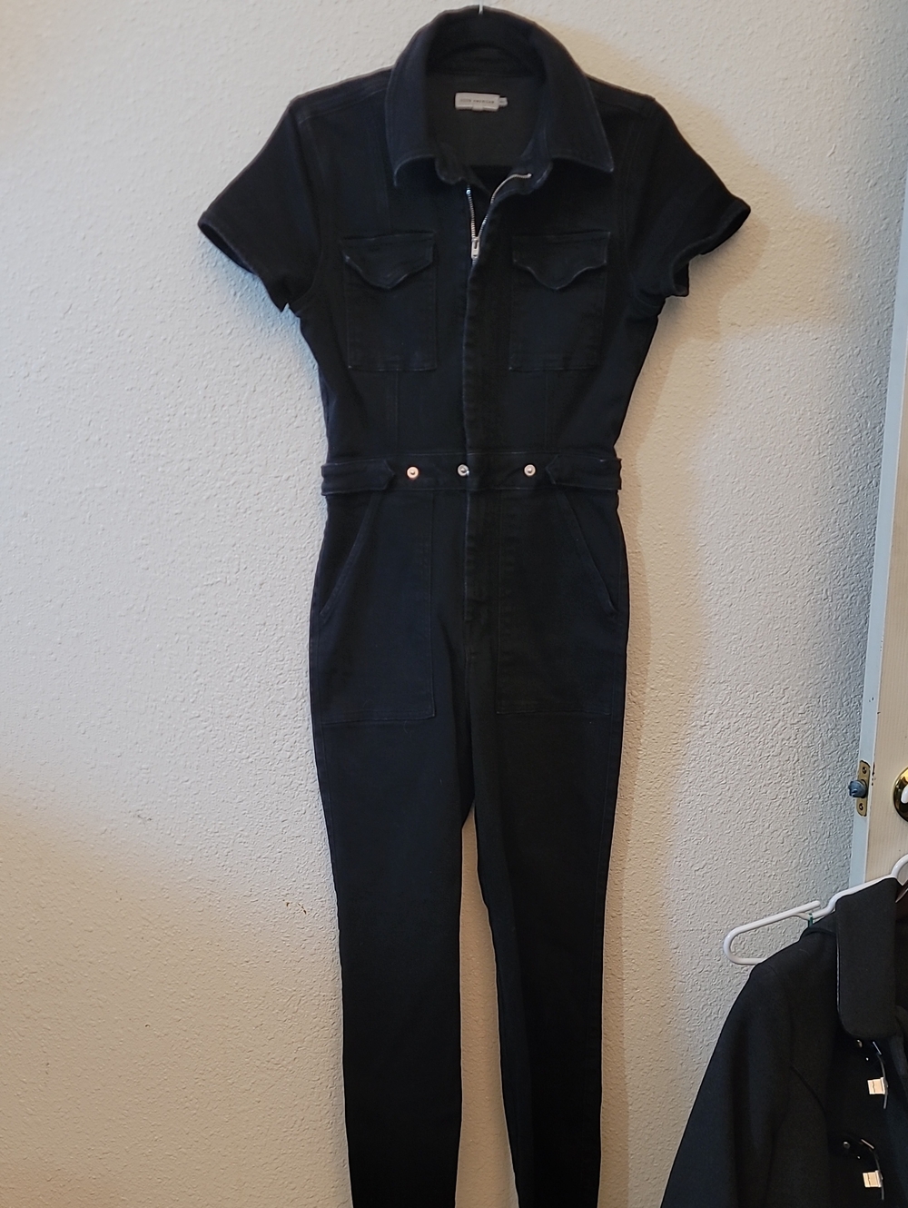 Good American Black Short-Sleeve Zip Utility Jumpsuit